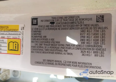 2021 GMC Yukon Xl 4Wd At4 from USA, damaged, VIN 1GKS2HKD1MR171251